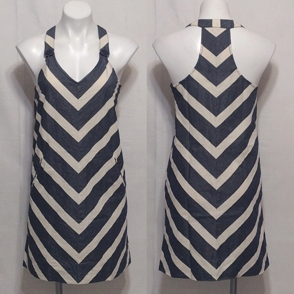 Striped Chevron Halter Mini Dress in Navy and Cream